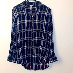 Small Aeropostale Blue Red White Plaid Long Sleeve Collar Flannel Shirt